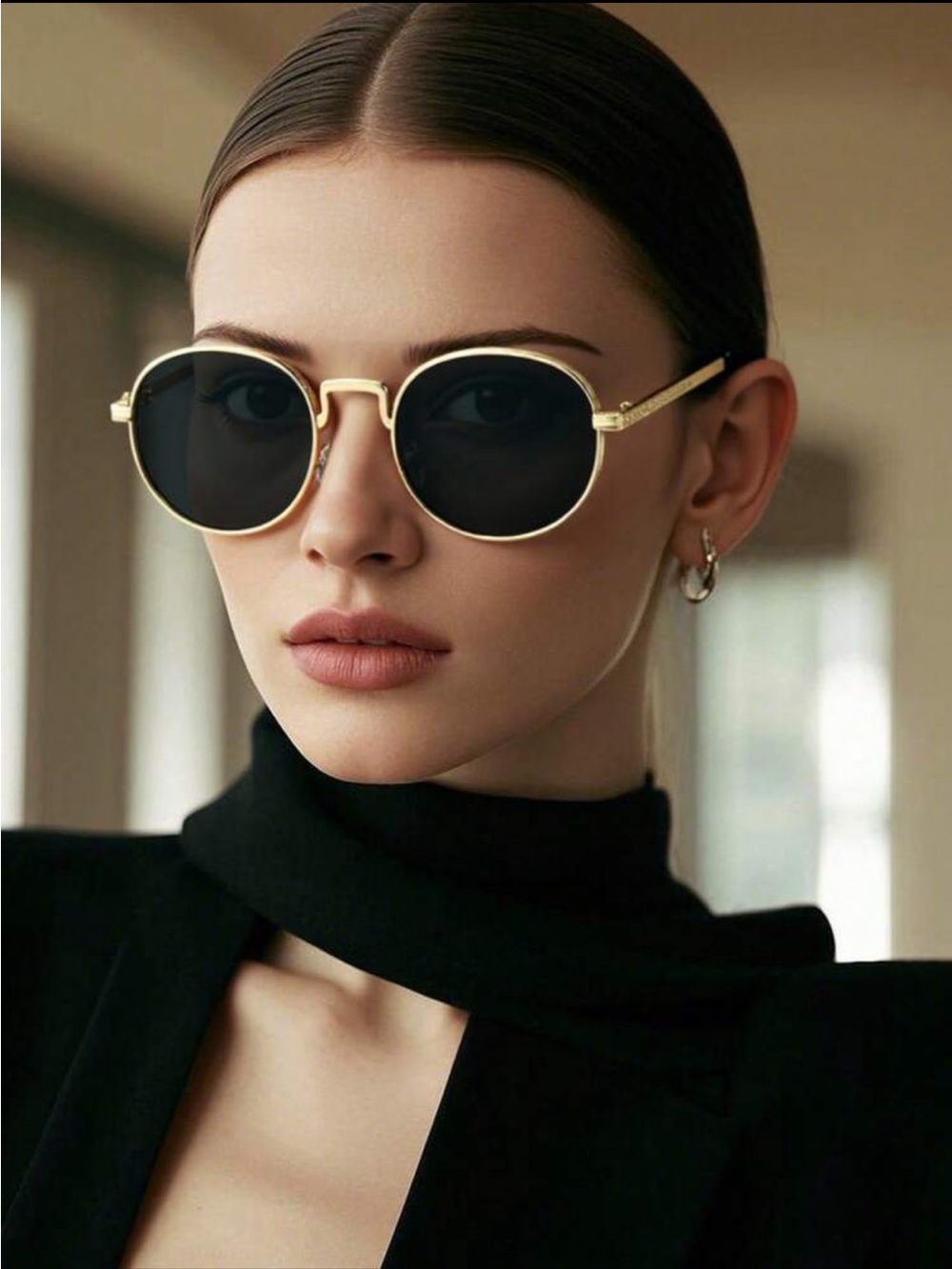 Free People Round Textured Metal Frame Sunglasses in Gold with Black Lenses - Picture 2 of 14